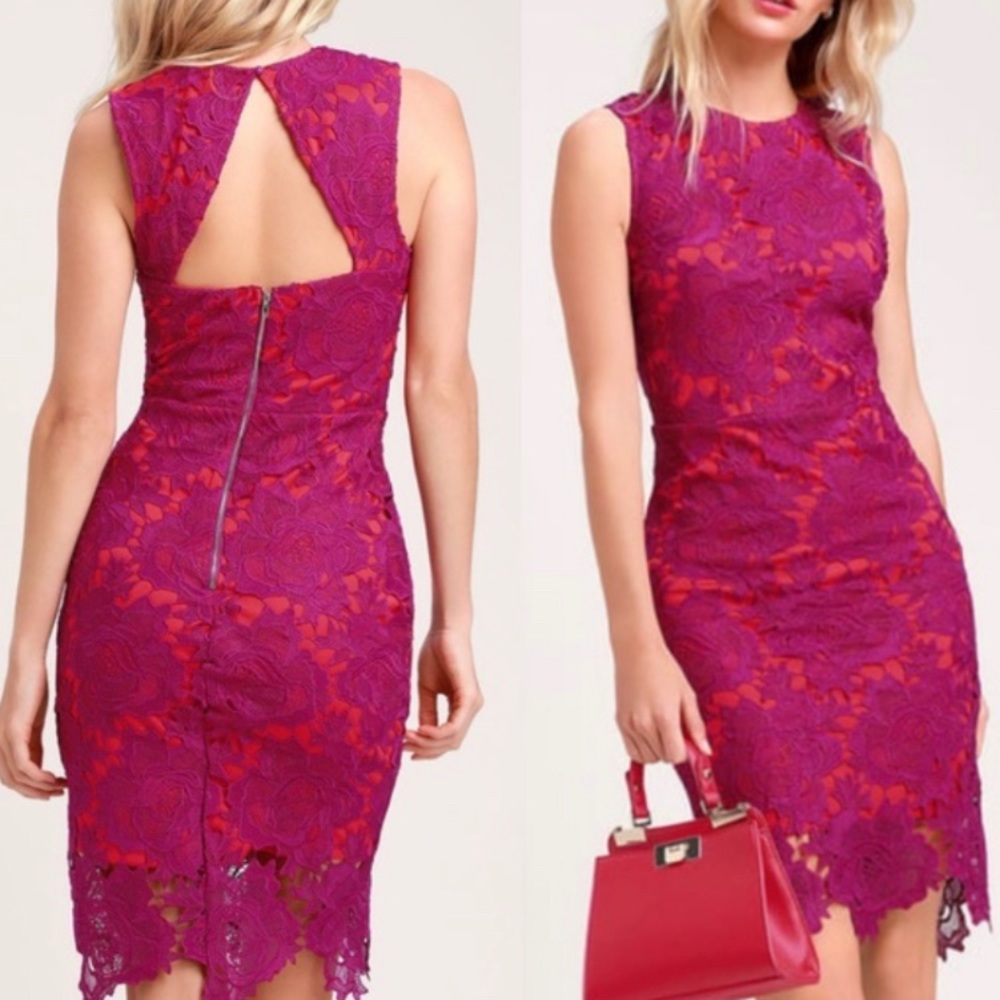 Lulus NWT size medium dress. Lace fuschia & Red